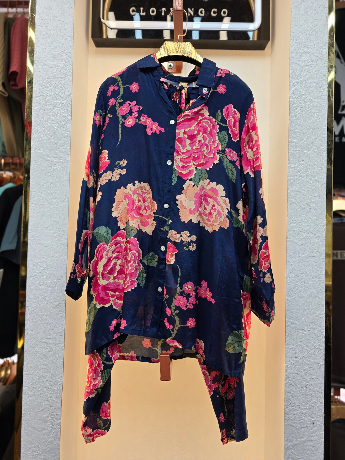 Pure Natural Crepe Floral Navy Blue Coord Set