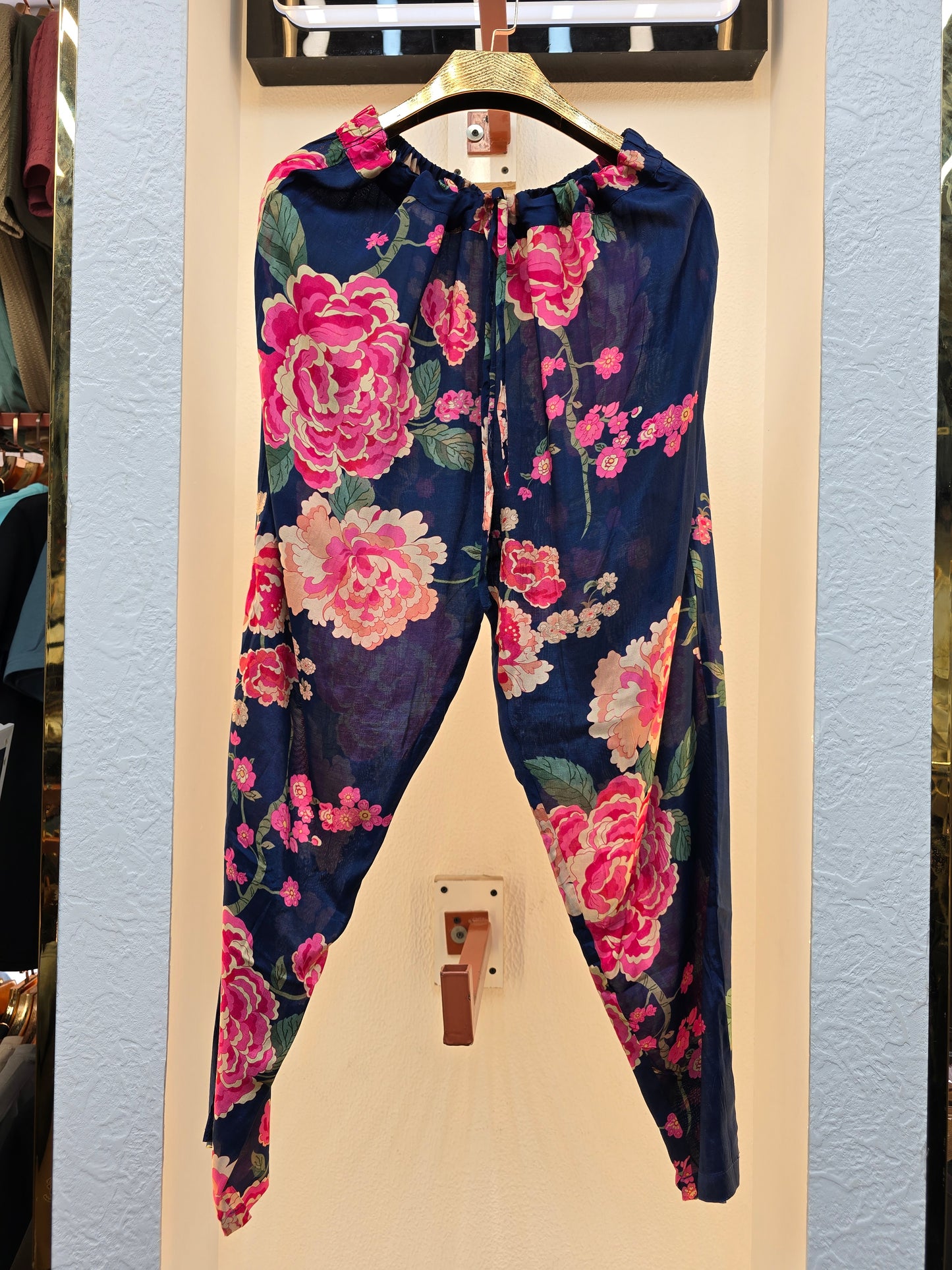 Pure Natural Crepe Floral Navy Blue Coord Set