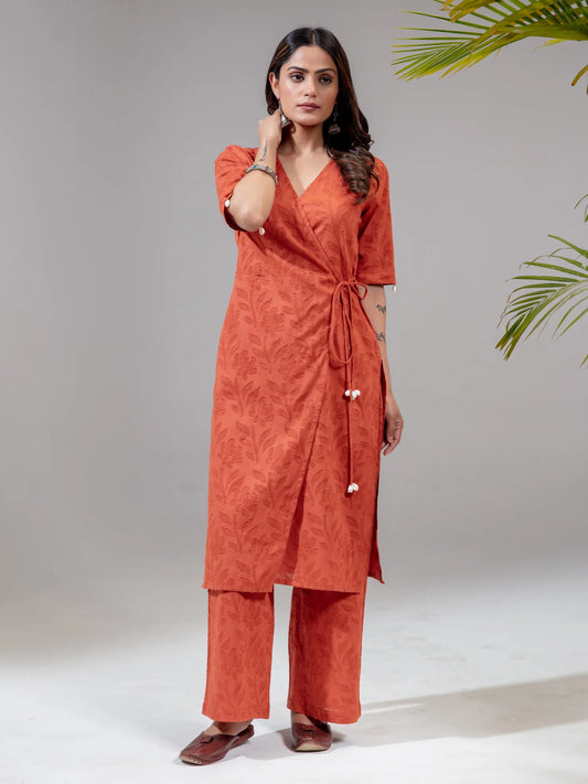 Jacquard Self Embossed Angarakha Kurta Set