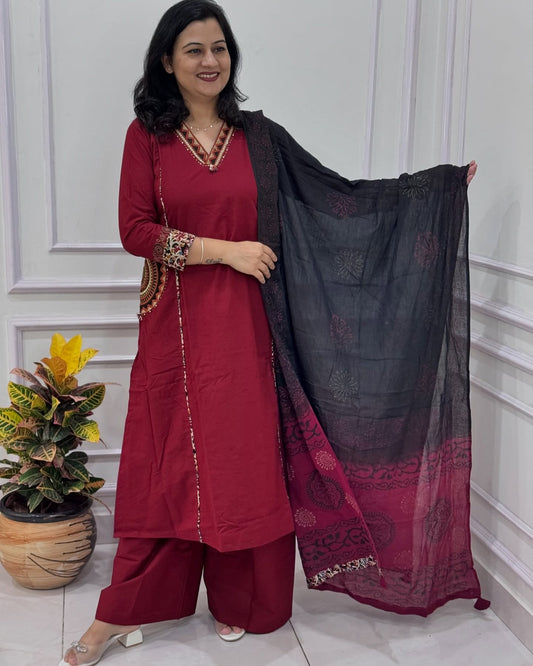 Exquisite Mandala Art Embroidered Red Flared Dress