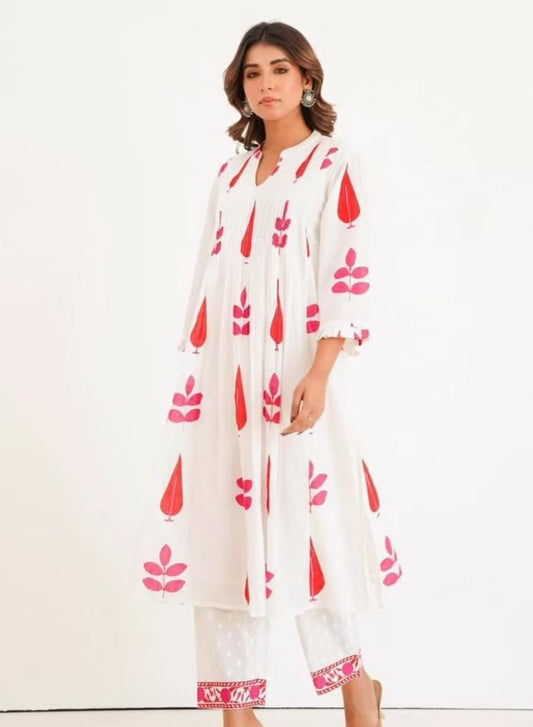 Mughal Boota Block Print Kurta Set with Pintex Detailing