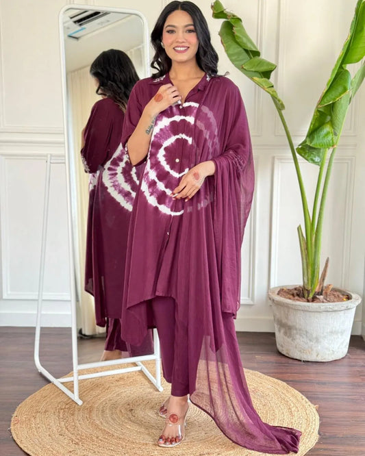 Tie&Dye Maroon Embroidered Designer Suit