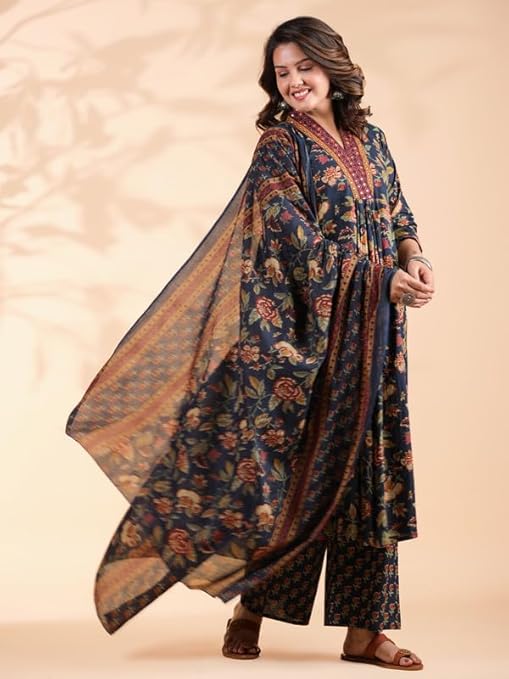 Starry Blue Floral Cotton 3 Piece Set