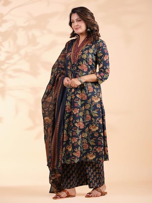 Starry Blue Floral Cotton 3 Piece Set