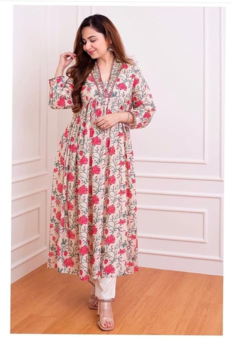 Floral Long Flared Kurta Set