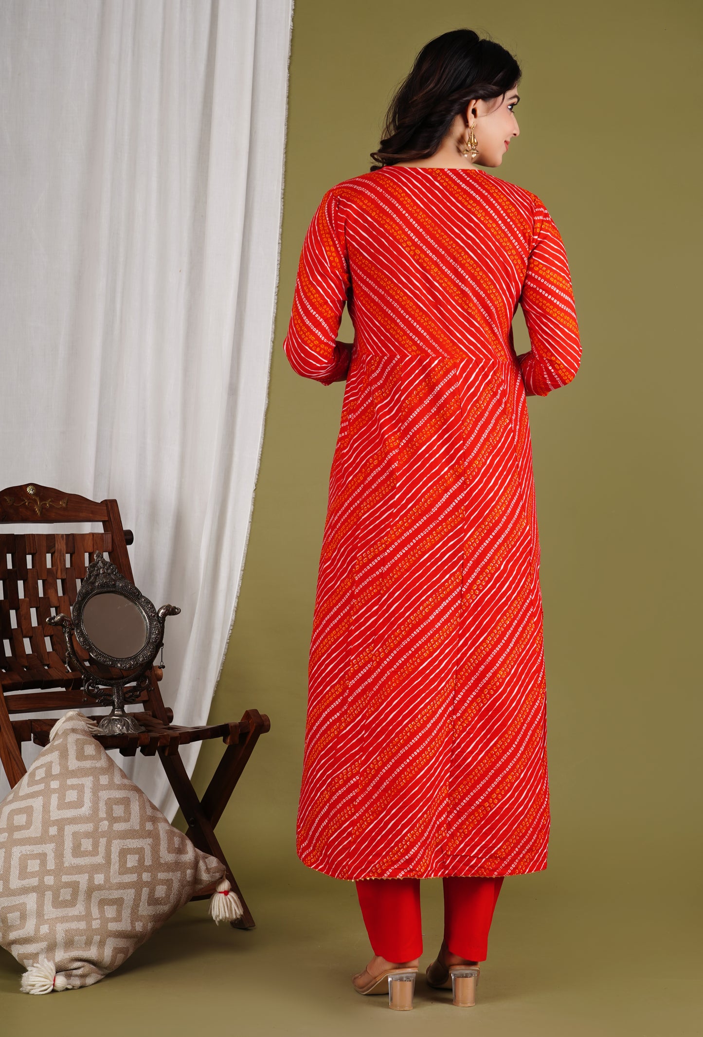 Red Bandhani Anarkali Set with Handwork