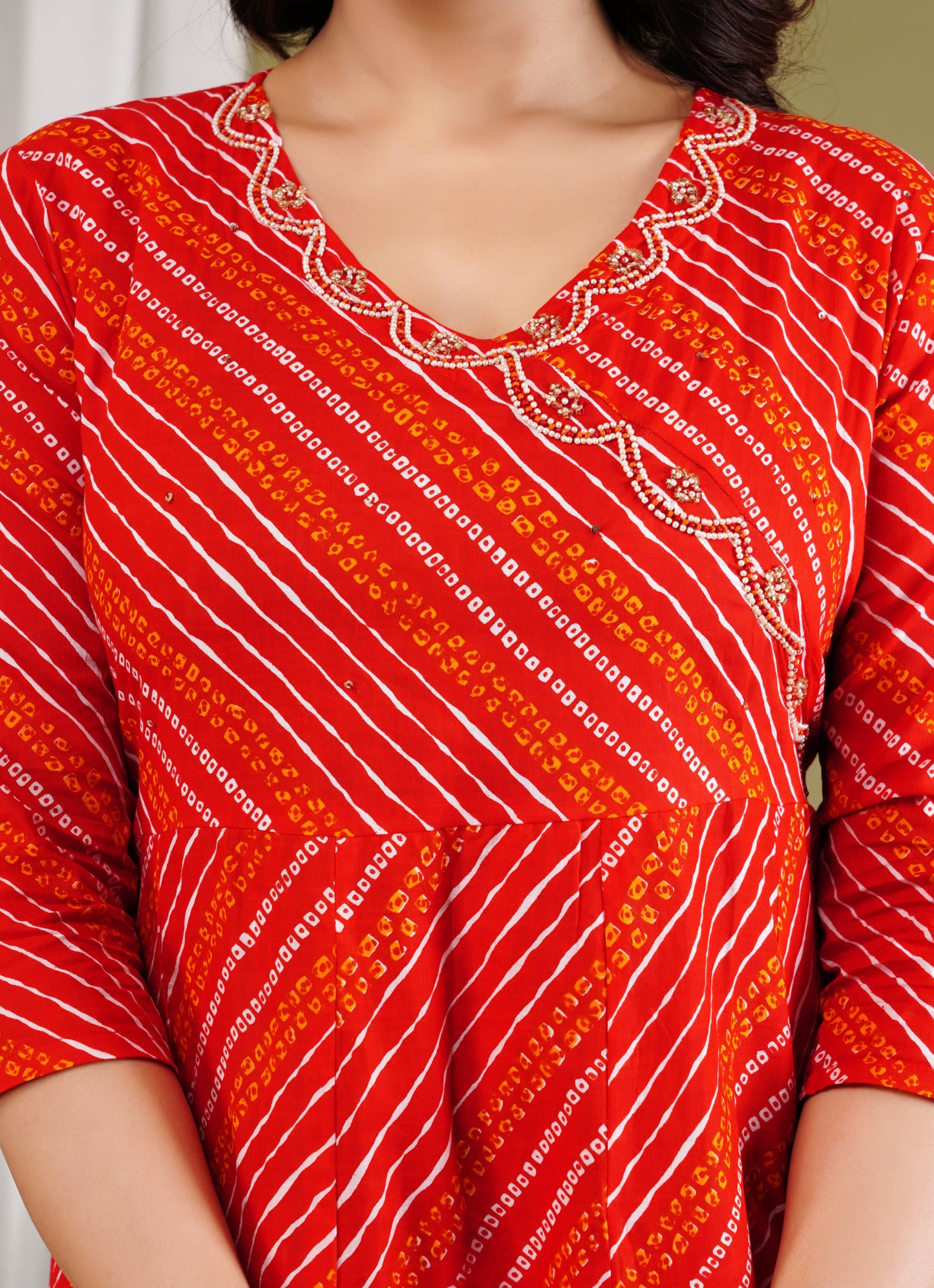 Red Bandhani Anarkali Set with Handwork