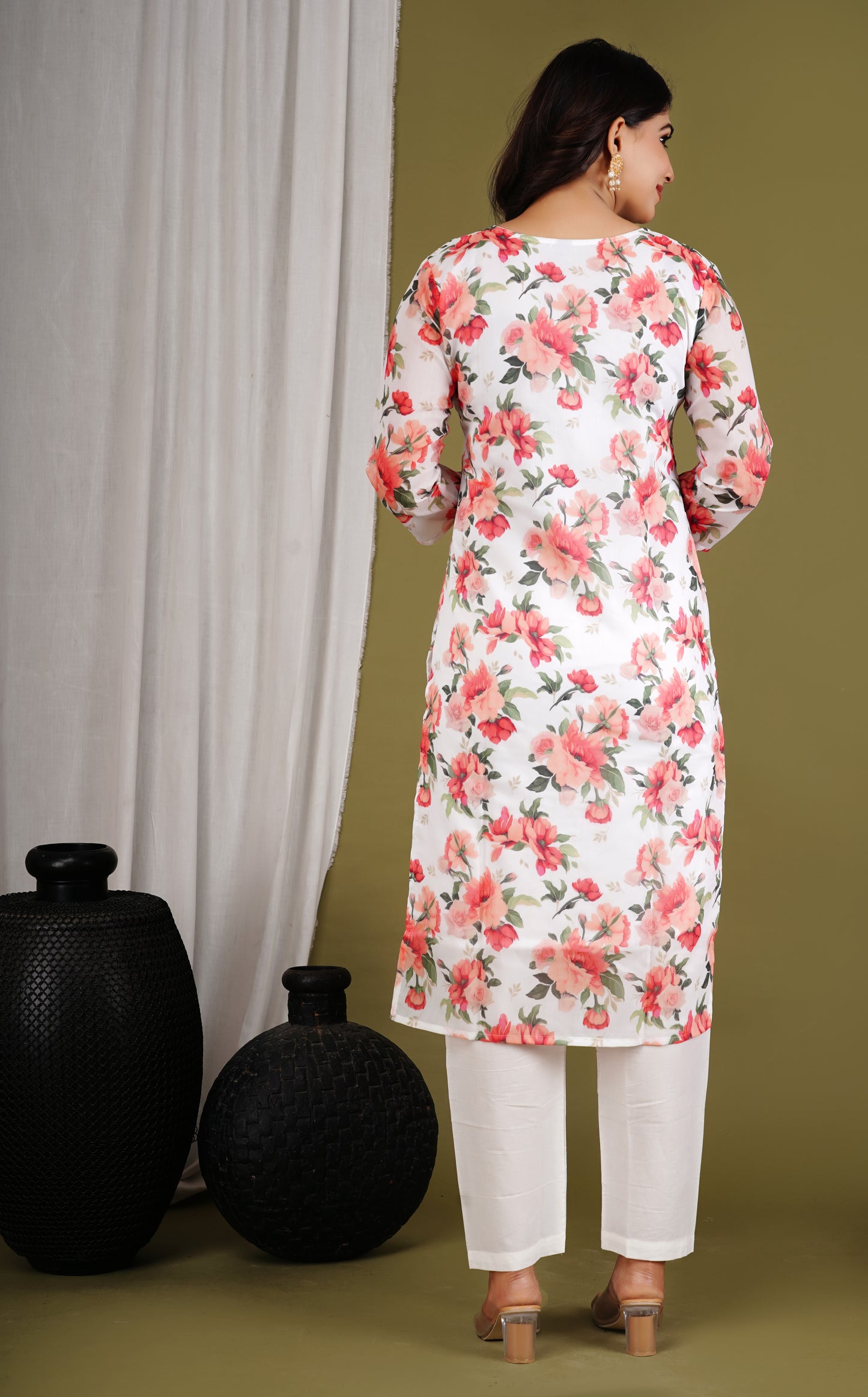 Embroidered Floral Organza White Suit Set