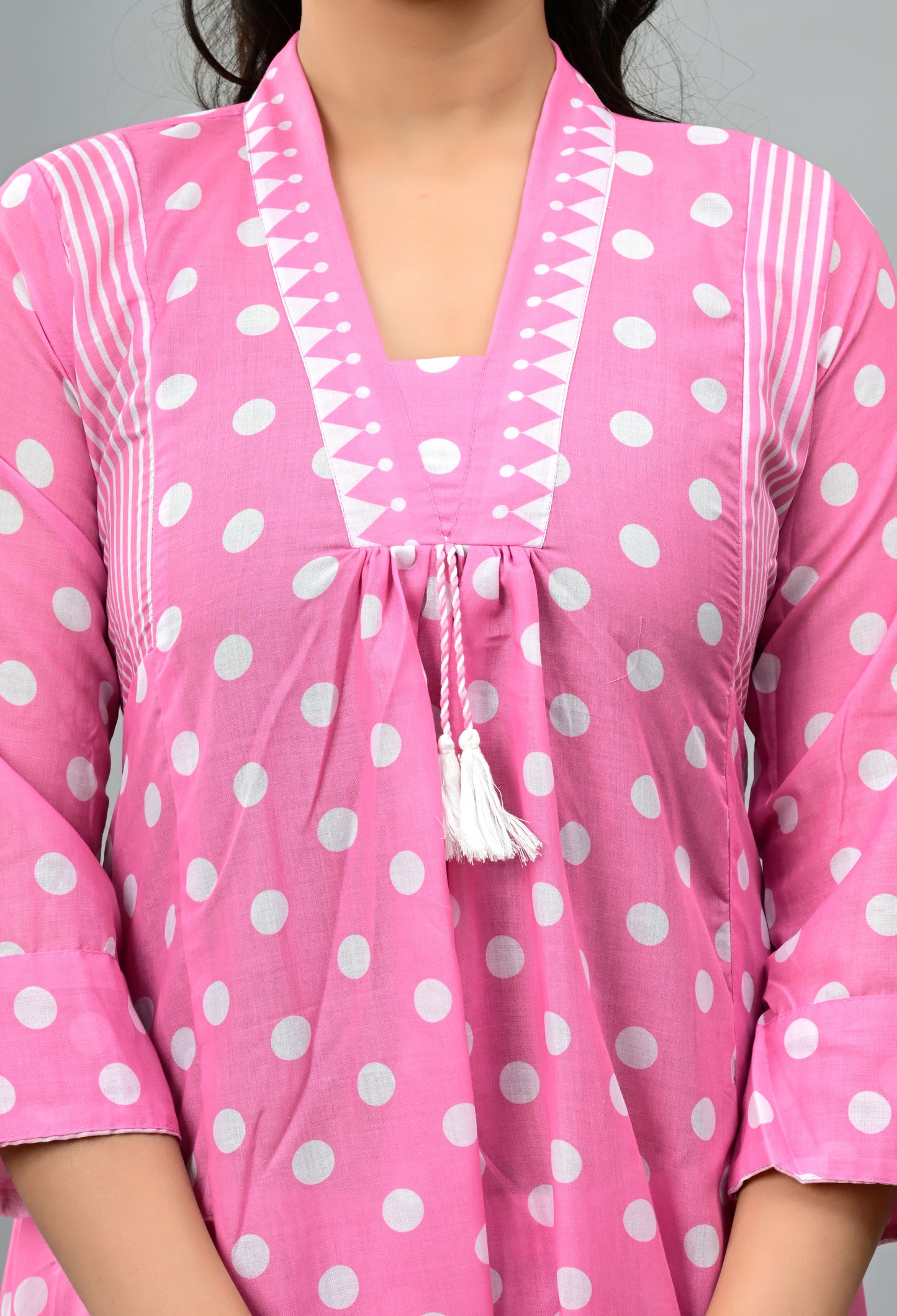 Polka Dot Print Mul Cotton Flared Salwar Suit