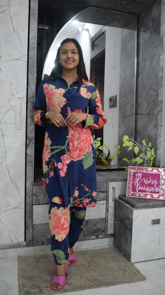 Natural Crepe Floral Coord Set