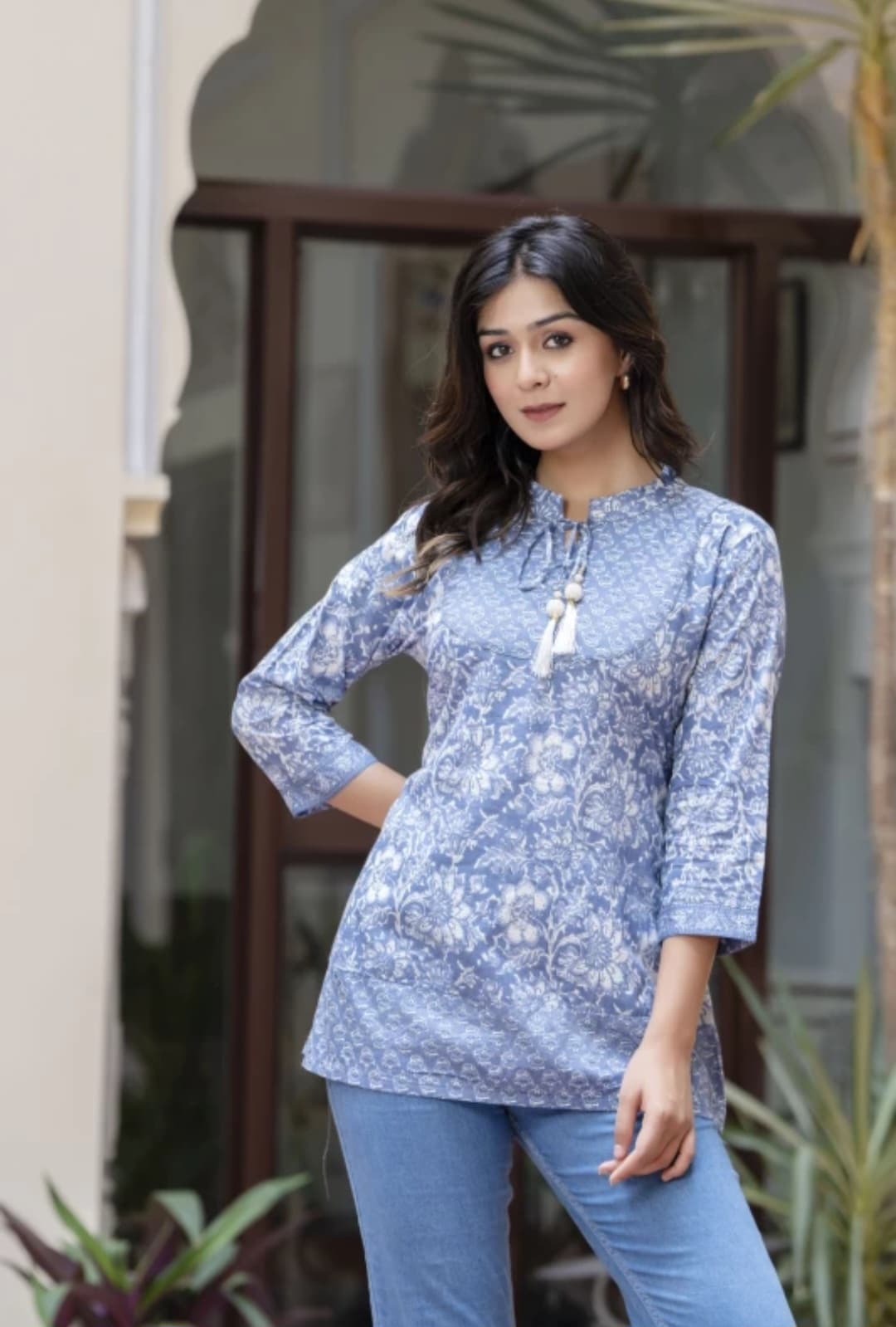 Designer Cotton Grey Printed Kurti