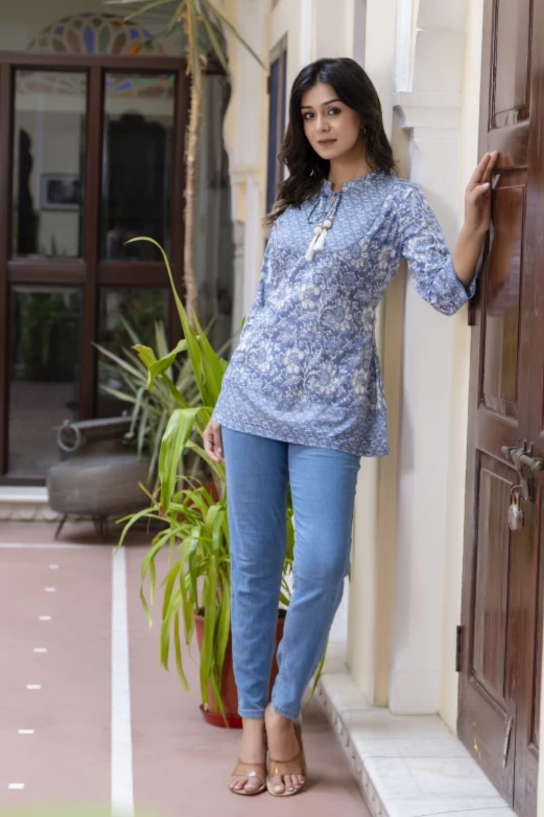 Designer Cotton Grey Printed Kurti