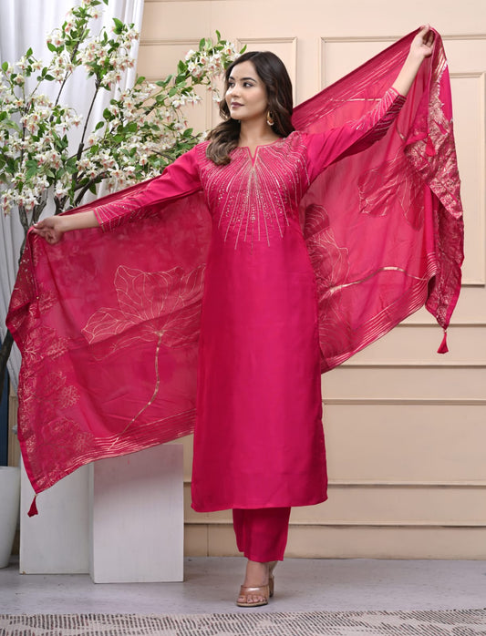 Silk Heavy Handwork Festive Wear Magenta Pink Salwar Suit