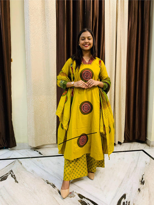 Mandala Art Patchwork 3 Piece Dress with Palazzo