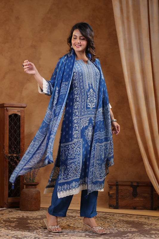 Pure Muslin crepe Three Piece Pakistani Style Suit