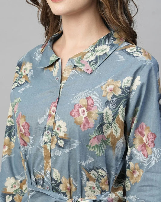 Viscose Floral Blue Coord set with Waist Belt