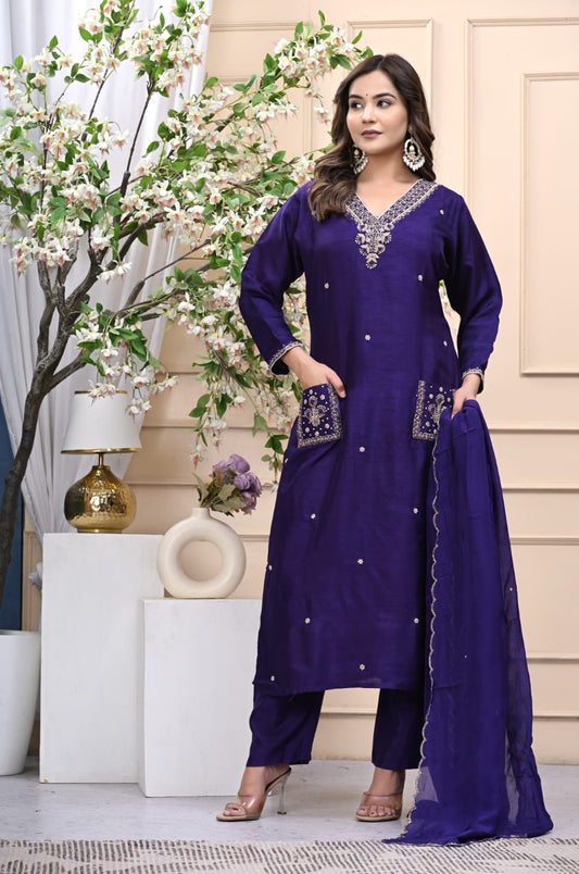 Violet Zari Handwork Roman Silk Salwar Suit