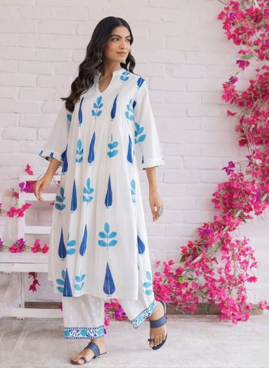 Mughal Boota Block Print Kurta Set with Pintex Detailing