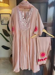 Festive Georgette Pink Embroidered Dress with Mirror Work