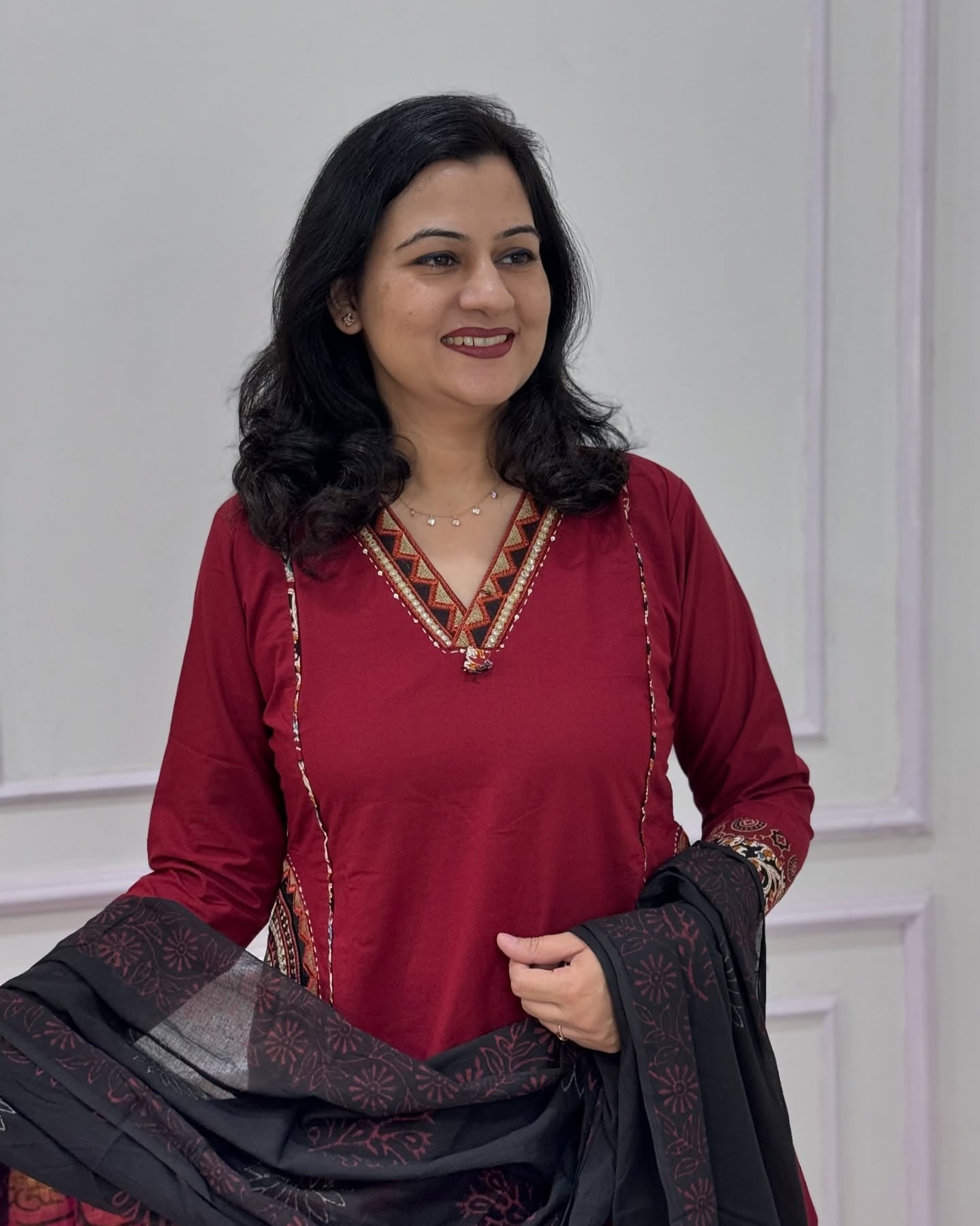Exquisite Mandala Art Embroidered Red Flared Dress