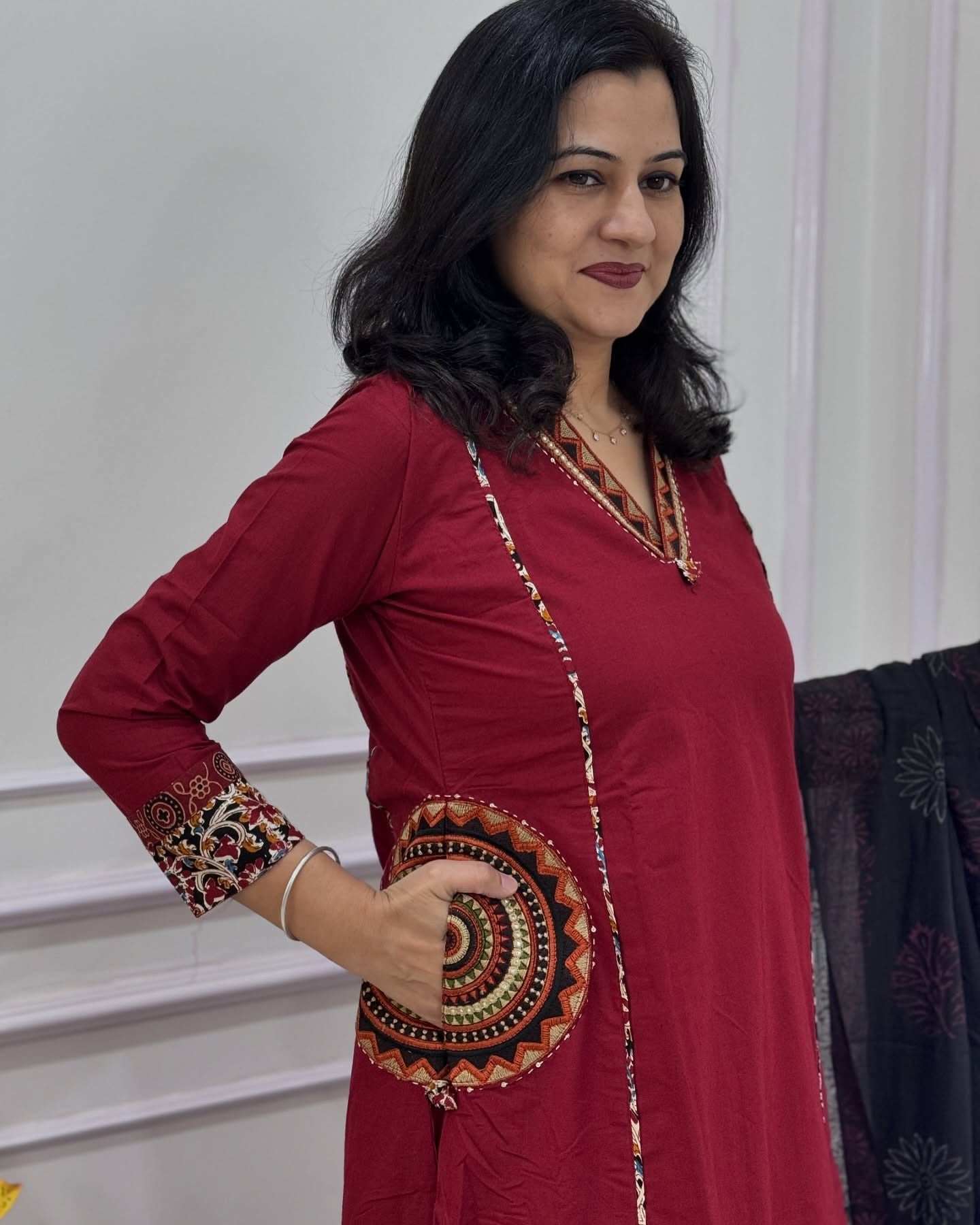Exquisite Mandala Art Embroidered Red Flared Dress