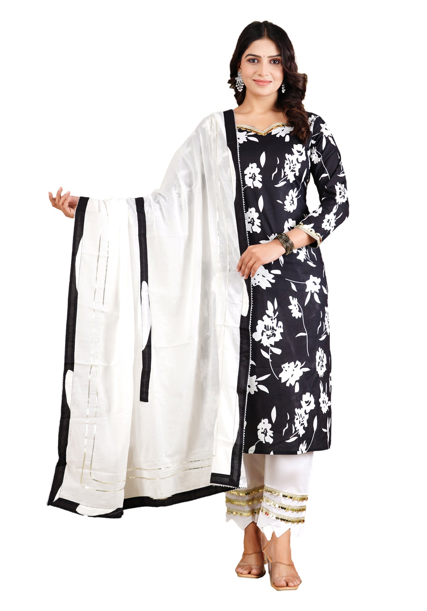 Floral Black Three Piece Suit | Kurta Set with lacework