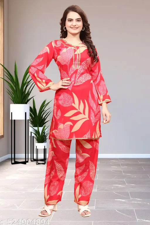 Sunset Red Floral Cotton Coord Set