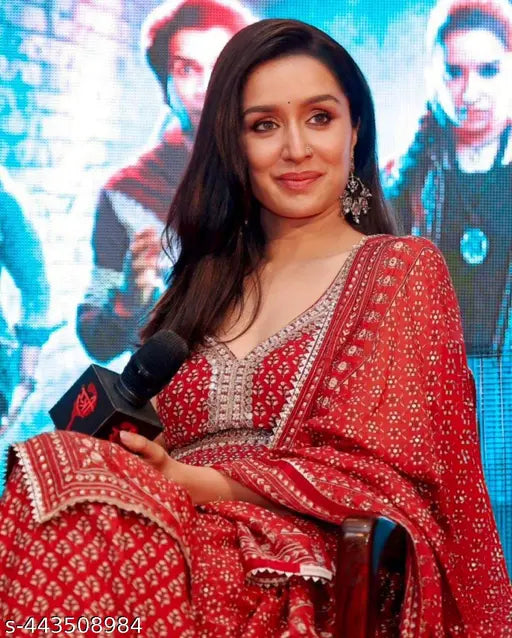 Red Bandhani Celeb Inspired Embroidered Anarkali Palazzo Set