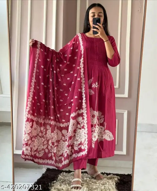 Cotton Floral A- line Kurta Set