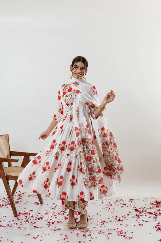 Double Choli Cotton Block Print Anarkali (only L size)