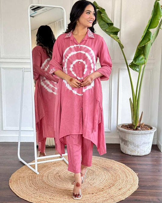 Tie&Dye Peach Embroidered Designer Suit