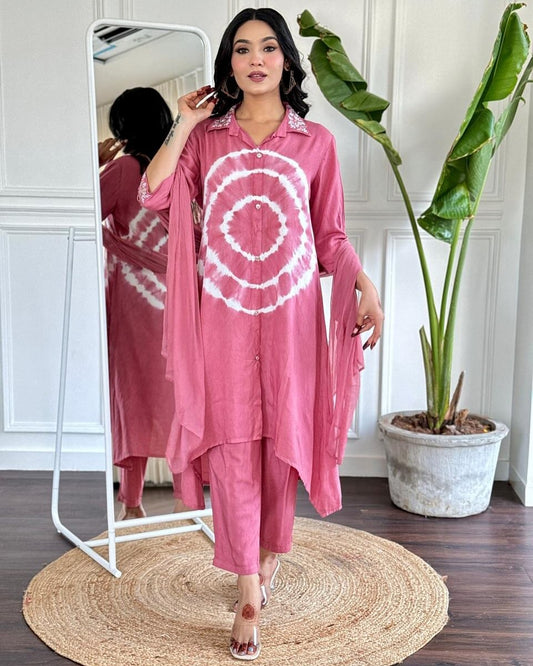 Tie&Dye Peach Embroidered Designer Suit