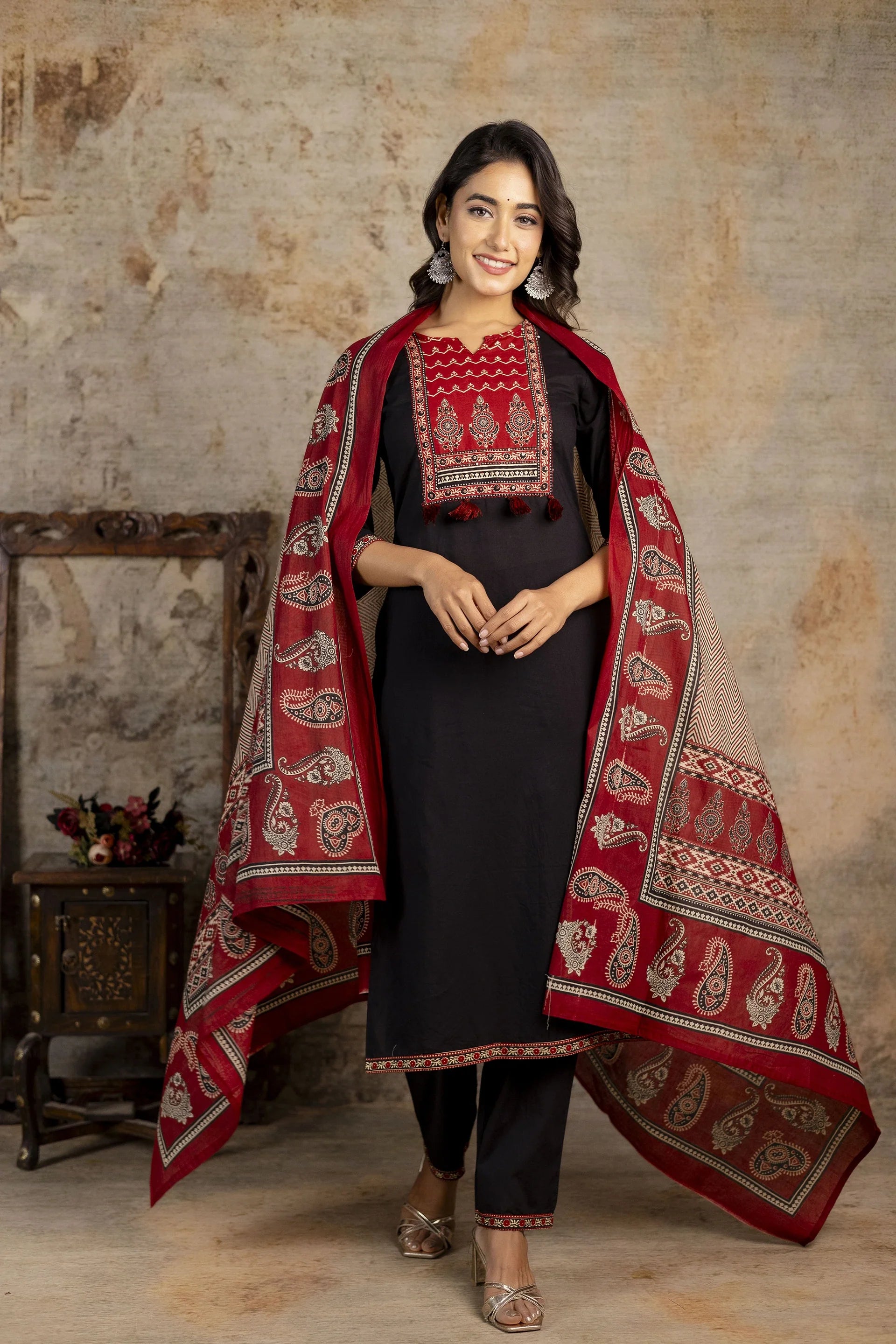 Ajrakh Officewear Cotton Suit with Printed Dupatta