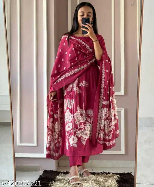 Cotton Floral A- line Kurta Set