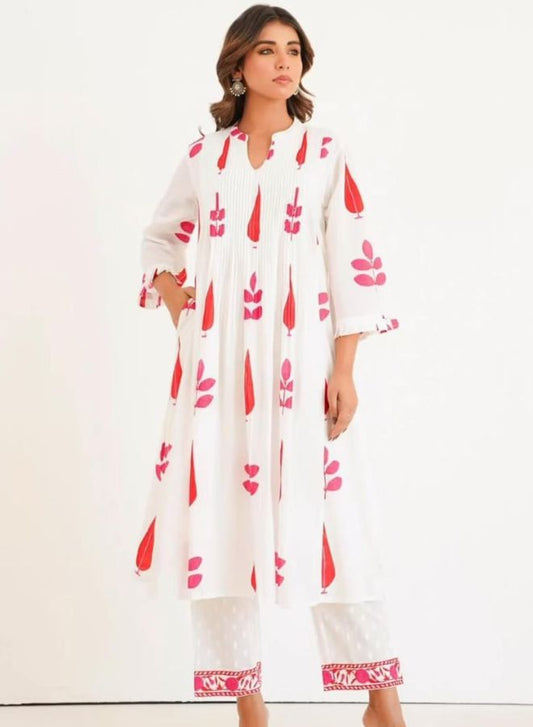 Mughal Boota Block Print Kurta Set with Pintex Detailing