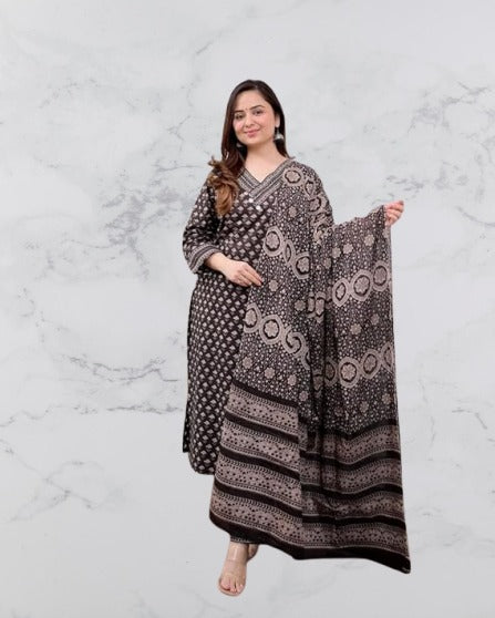 Ajrakh Print Designer Cotton Salwar Suit (Plus Size)