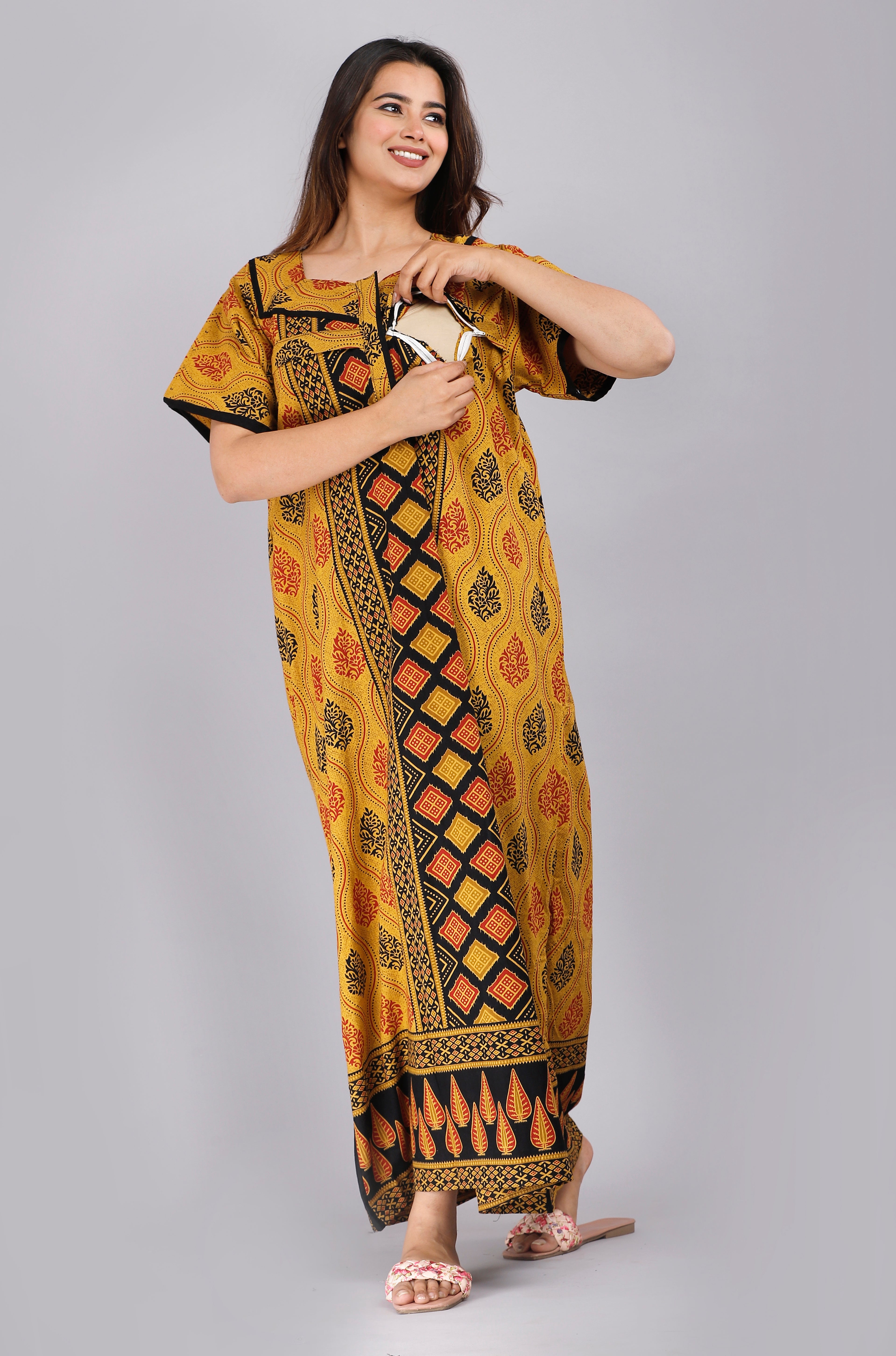 Maternity Feeding Nursing Nightwear Yellow Gown