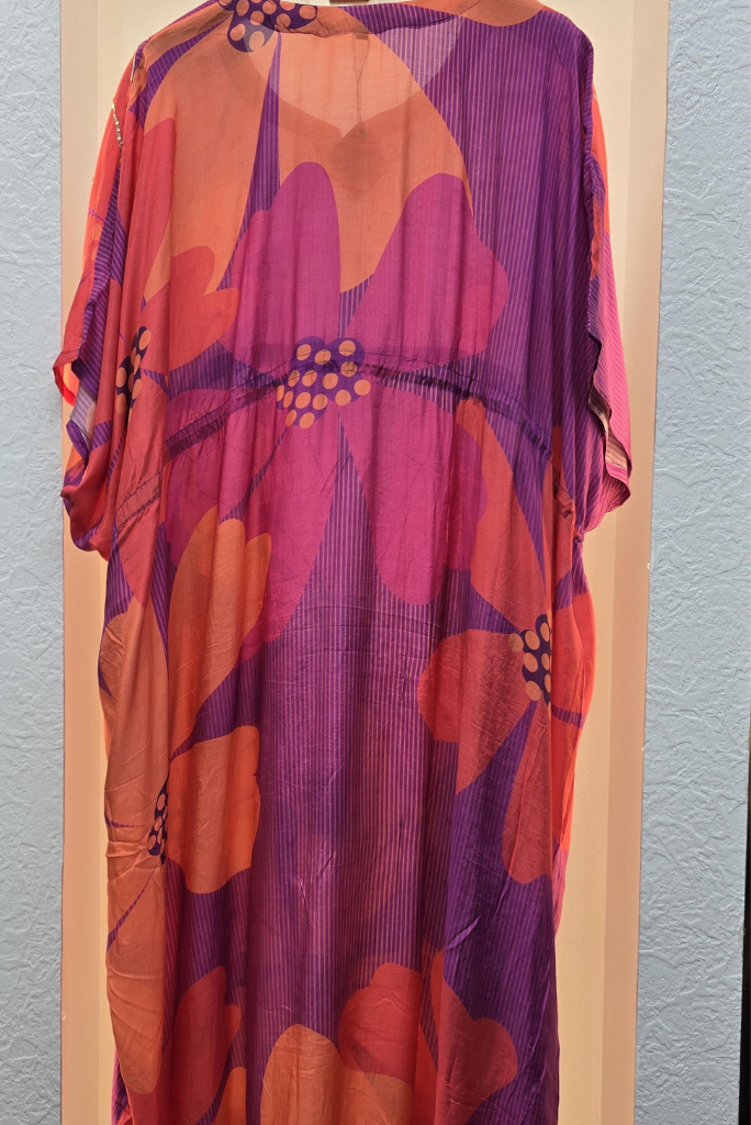 Floral Printed Kaftan Dress with Waist Tie | Sequence Handwork Two Piece Dress