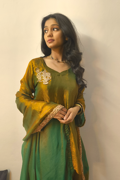 Glass Silk Forest Green Double-shaded Salwar Suit
