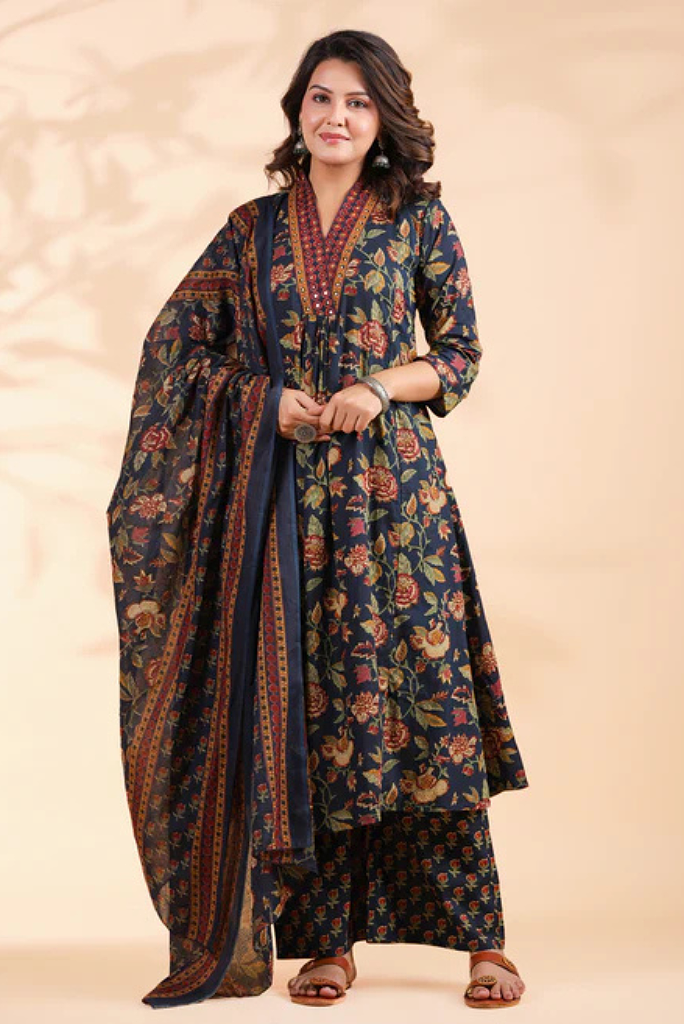 Starry Blue Floral Cotton 3 Piece Set