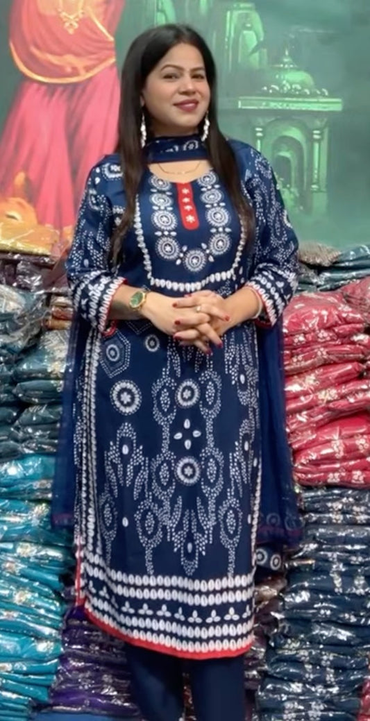 Viscose Crepe Printed Blue Salwar Suit