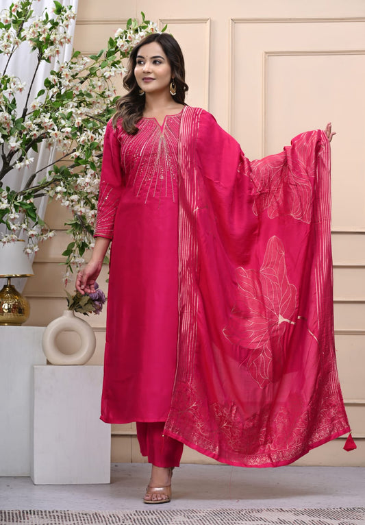 Silk Heavy Handwork Festive Wear Magenta Pink Salwar Suit