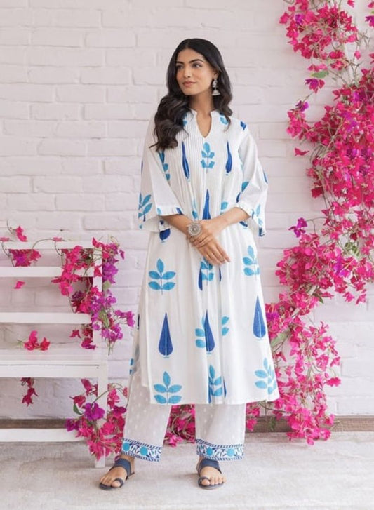 Mughal Boota Block Print Kurta Set with Pintex Detailing