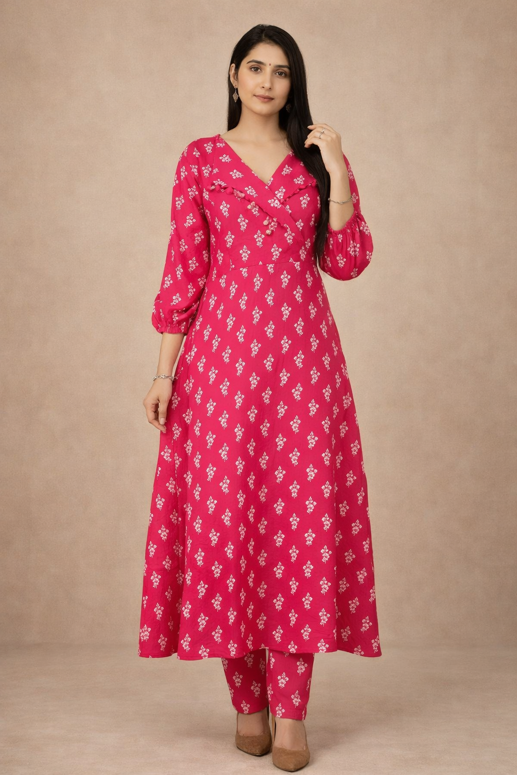 Crimson Red Muslin Silk A-line Two Piece Kurta set with Back Tie