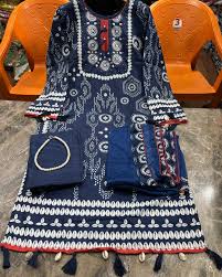 Viscose Crepe Printed Blue Salwar Suit