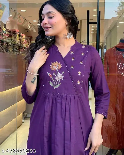 Violet Flared Salwar Set with Embroidery & Handwork (only XL)