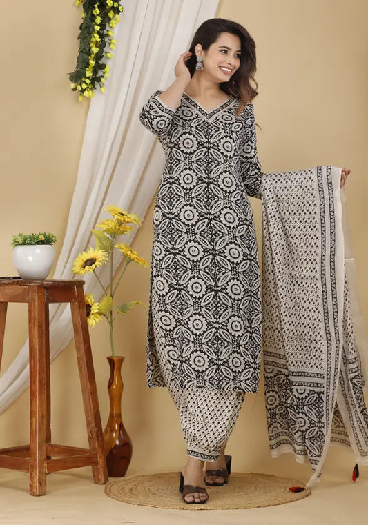 Ajrakh Print Cotton Afghani Pants Kurta Set